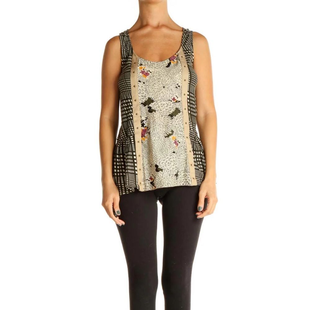 Ladies‎ Tiny Brand Beige Mixed Media Boho Tank Top Size Small Silk Cotton Blend